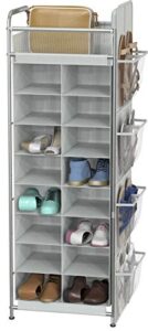 simple houseware shoe stand tower rack w/side hanging bag 20-pair, grey