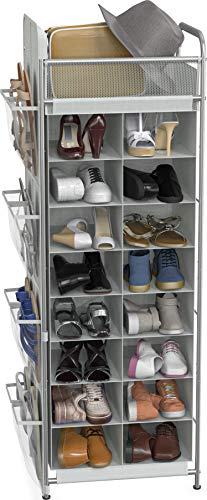 Simple Houseware Shoe Stand Tower Rack w/side hanging bag 20-Pair, Grey