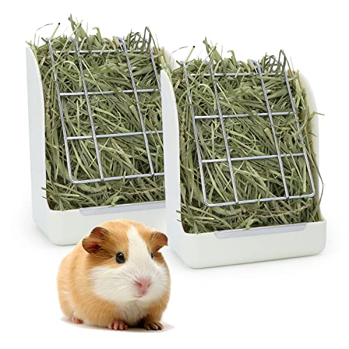 Wontee Rabbit Hay Feeder Guinea Pig Hay Rack Manger Bunny Hay Holder Plastic Food Bowl (2 PCS-White)