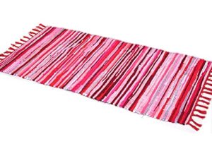 serenita chindi rug reversible rag cotton hand woven throw area rugs for kitchen bedroom bathroom livingroom washable stripe red 22" x 36"