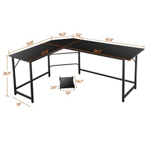 ZenStyle 66" Modern L-Shaped Corner Computer Desk Home Office LaptopTable Gaming Workstation with CPU Stand 66.5'' x 47.3'' x 29.3'' (Black)