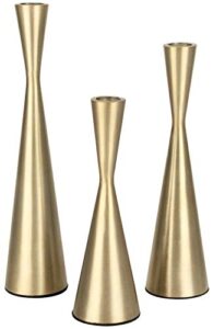 vixdonos brass gold taper candlestick holders metal candle holders set of 3 table decorative candle stand for wedding, dinning, party,home decor (gold)