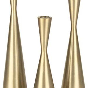 Vixdonos Brass Gold Taper Candlestick Holders Metal Candle Holders Set of 3 Table Decorative Candle Stand for Wedding, Dinning, Party,Home Decor (Gold)