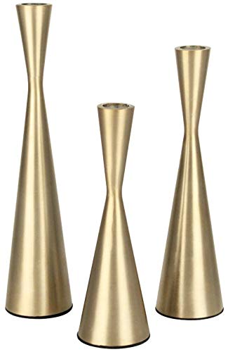 Vixdonos Brass Gold Taper Candlestick Holders Metal Candle Holders Set of 3 Table Decorative Candle Stand for Wedding, Dinning, Party,Home Decor (Gold)