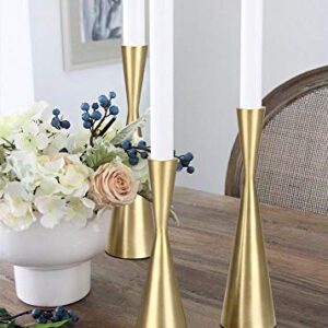 Vixdonos Brass Gold Taper Candlestick Holders Metal Candle Holders Set of 3 Table Decorative Candle Stand for Wedding, Dinning, Party,Home Decor (Gold)