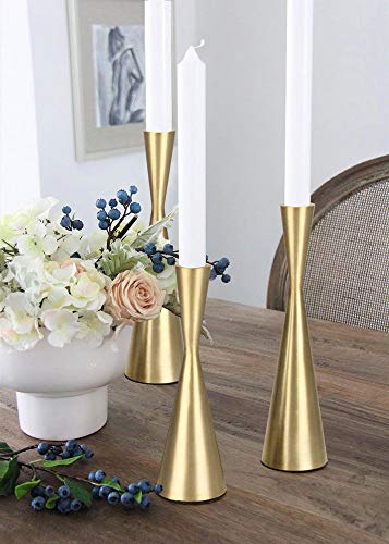 Vixdonos Brass Gold Taper Candlestick Holders Metal Candle Holders Set of 3 Table Decorative Candle Stand for Wedding, Dinning, Party,Home Decor (Gold)