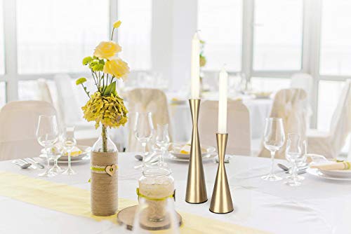 Vixdonos Brass Gold Taper Candlestick Holders Metal Candle Holders Set of 3 Table Decorative Candle Stand for Wedding, Dinning, Party,Home Decor (Gold)