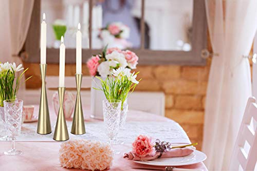 Vixdonos Brass Gold Taper Candlestick Holders Metal Candle Holders Set of 3 Table Decorative Candle Stand for Wedding, Dinning, Party,Home Decor (Gold)