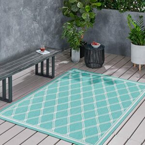 Christopher Knight Home Johnston Outdoor Area Rug, Teal, Ivory