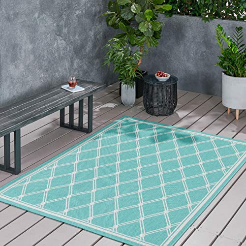 Christopher Knight Home Johnston Outdoor Area Rug, Teal, Ivory