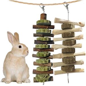 kathson Bunny Chew Toys for Teeth, Guinea Pig Wood Chews Chinchilla Apple Wood Bamboo Sticks Rabbit Organic Treats for Rodent Small Animals