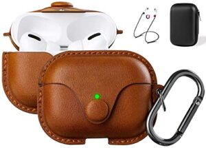 maxjoy for airpods pro 2 case leather, airpods pro leather case cover with keychain airpods strap compatible with apple airpods pro 2nd generation 2022/ airpods pro 2019 (front led visible), brown