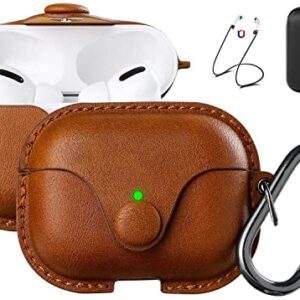 Maxjoy for AirPods Pro 2 Case Leather, Airpods Pro Leather Case Cover with Keychain Airpods Strap Compatible with Apple Airpods Pro 2nd Generation 2022/ AirPods Pro 2019 (Front LED Visible), Brown