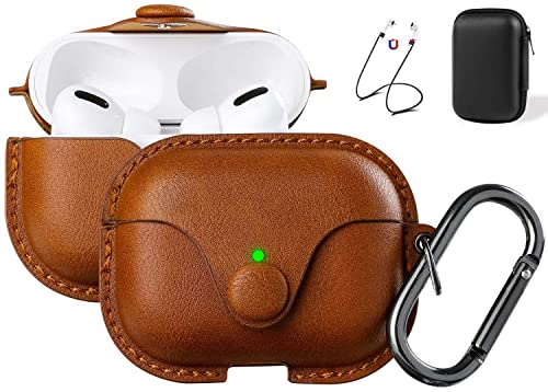 Maxjoy for AirPods Pro 2 Case Leather, Airpods Pro Leather Case Cover with Keychain Airpods Strap Compatible with Apple Airpods Pro 2nd Generation 2022/ AirPods Pro 2019 (Front LED Visible), Brown