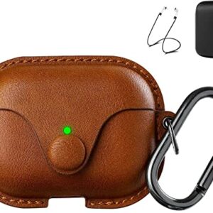 Maxjoy for AirPods Pro 2 Case Leather, Airpods Pro Leather Case Cover with Keychain Airpods Strap Compatible with Apple Airpods Pro 2nd Generation 2022/ AirPods Pro 2019 (Front LED Visible), Brown