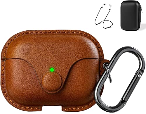 Maxjoy for AirPods Pro 2 Case Leather, Airpods Pro Leather Case Cover with Keychain Airpods Strap Compatible with Apple Airpods Pro 2nd Generation 2022/ AirPods Pro 2019 (Front LED Visible), Brown