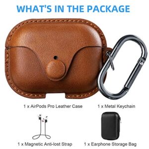 Maxjoy for AirPods Pro 2 Case Leather, Airpods Pro Leather Case Cover with Keychain Airpods Strap Compatible with Apple Airpods Pro 2nd Generation 2022/ AirPods Pro 2019 (Front LED Visible), Brown