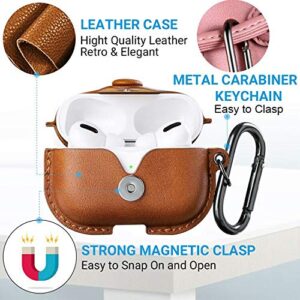 Maxjoy for AirPods Pro 2 Case Leather, Airpods Pro Leather Case Cover with Keychain Airpods Strap Compatible with Apple Airpods Pro 2nd Generation 2022/ AirPods Pro 2019 (Front LED Visible), Brown