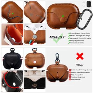 Maxjoy for AirPods Pro 2 Case Leather, Airpods Pro Leather Case Cover with Keychain Airpods Strap Compatible with Apple Airpods Pro 2nd Generation 2022/ AirPods Pro 2019 (Front LED Visible), Brown