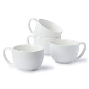 sweese porcelain 22oz large coffee mugs set of 4 - soup mug with handles - perfect for hot chocolate - microwave safe - white