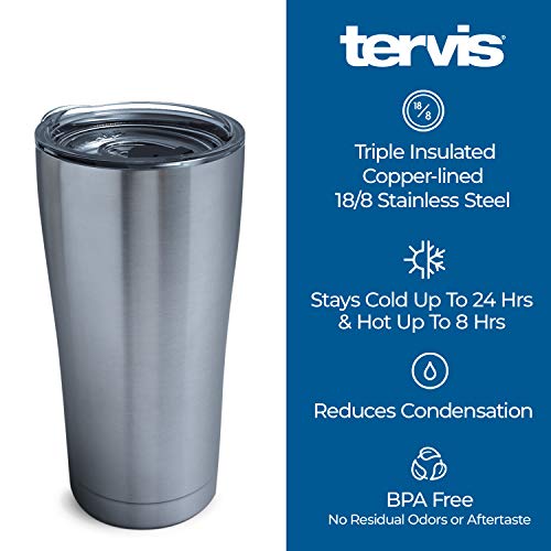 Tervis Water Aerial Stainless Steel Insulated Tumbler with Clear and Black Hammer Lid, 20oz, Silver