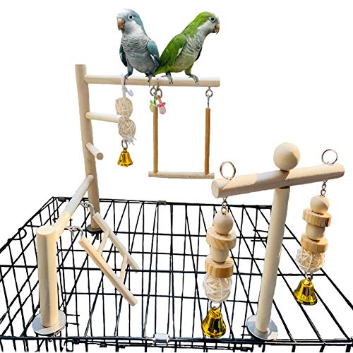 Hamiledyi Parrot Playground Parakeet Perches Outside Cage Bird Climbing Ladder Swing Toy Natural Wood Cockatiel Play Gyms Stand for Small Conure Love Birds Finch African Grey Macaw Amazon Budgies