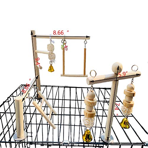 Hamiledyi Parrot Playground Parakeet Perches Outside Cage Bird Climbing Ladder Swing Toy Natural Wood Cockatiel Play Gyms Stand for Small Conure Love Birds Finch African Grey Macaw Amazon Budgies