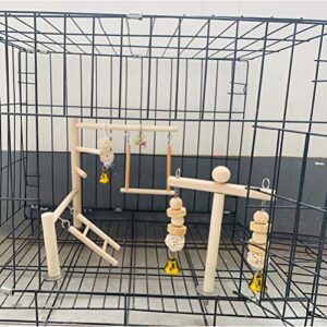 Hamiledyi Parrot Playground Parakeet Perches Outside Cage Bird Climbing Ladder Swing Toy Natural Wood Cockatiel Play Gyms Stand for Small Conure Love Birds Finch African Grey Macaw Amazon Budgies