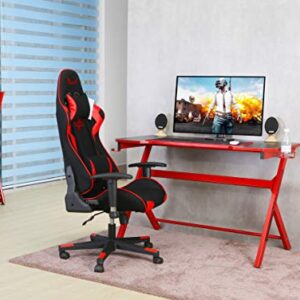 JJS 48" Home Office Gaming Computer Desk, R Shaped Large Gamer Workstation PC Table with Cup Holder Headphone Hook Free Mouse pad, Black/Red