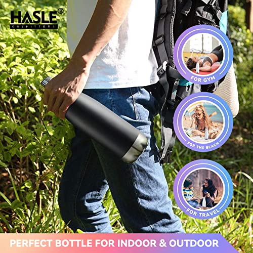 HASLE OUTFITTERS 17oz Stainless Steel Water Bottles Bulk, Vacuum Insulated Water Bottles Double Walled Reusable Metal Sports Water Bottles Keep Drinks Hot and Cold, Black, 8Packs