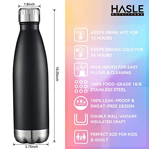 HASLE OUTFITTERS 17oz Stainless Steel Water Bottles Bulk, Vacuum Insulated Water Bottles Double Walled Reusable Metal Sports Water Bottles Keep Drinks Hot and Cold, Black, 8Packs