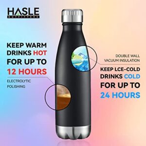 HASLE OUTFITTERS 17oz Stainless Steel Water Bottles Bulk, Vacuum Insulated Water Bottles Double Walled Reusable Metal Sports Water Bottles Keep Drinks Hot and Cold, Black, 8Packs