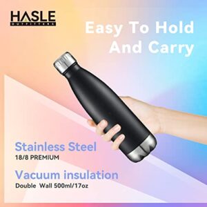 HASLE OUTFITTERS 17oz Stainless Steel Water Bottles Bulk, Vacuum Insulated Water Bottles Double Walled Reusable Metal Sports Water Bottles Keep Drinks Hot and Cold, Black, 8Packs