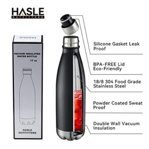 HASLE OUTFITTERS 17oz Stainless Steel Water Bottles Bulk, Vacuum Insulated Water Bottles Double Walled Reusable Metal Sports Water Bottles Keep Drinks Hot and Cold, Black, 8Packs