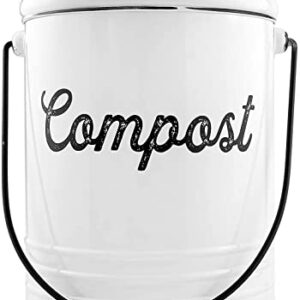 AuldHome White Enamelware Compost Bin, Farmhouse Compost Can Set with Lid and Charcoal Filters, 1.3 Gallon