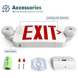 FREELICHT 2 Pack Exit Sign with Emergency Lights, Two LED Adjustable Head Emergency Exit Light with Battery, Exit Sign for Business