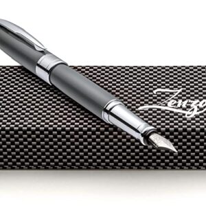 zenzoi gray fountain pen | luxury fountain pen, executive pen for men, women | pen gift box w/refillable metal pen, fine nib, converter & 2 ink refill | elegant, quality, fountain pens for writing
