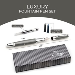 ZenZoi Gray Fountain Pen | Luxury Fountain Pen, Executive Pen for Men, Women | Pen Gift Box W/Refillable Metal Pen, Fine Nib, Converter & 2 Ink Refill | Elegant, Quality, Fountain Pens for Writing