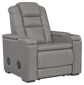 signature design by ashley boerna leather power recliner with adjustable headrest, bluetooth speakers & wireless charger, gray 41d x 37w x 44h in