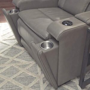 Signature Design by Ashley Boerna Leather Power Recliner with Adjustable Headrest, Bluetooth Speakers & Wireless Charger, Gray 41D x 37W x 44H in