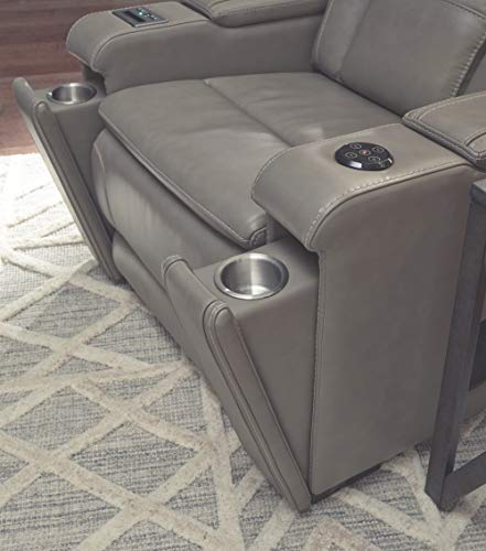 Signature Design by Ashley Boerna Leather Power Recliner with Adjustable Headrest, Bluetooth Speakers & Wireless Charger, Gray 41D x 37W x 44H in