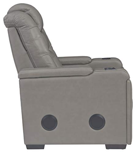 Signature Design by Ashley Boerna Leather Power Recliner with Adjustable Headrest, Bluetooth Speakers & Wireless Charger, Gray 41D x 37W x 44H in