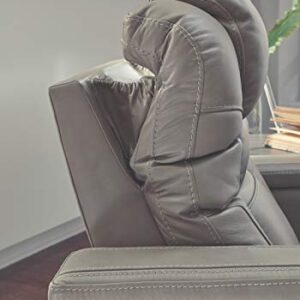 Signature Design by Ashley Boerna Leather Power Recliner with Adjustable Headrest, Bluetooth Speakers & Wireless Charger, Gray 41D x 37W x 44H in