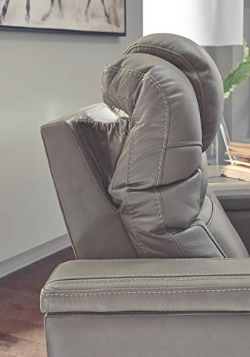 Signature Design by Ashley Boerna Leather Power Recliner with Adjustable Headrest, Bluetooth Speakers & Wireless Charger, Gray 41D x 37W x 44H in