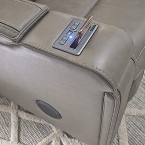 Signature Design by Ashley Boerna Leather Power Recliner with Adjustable Headrest, Bluetooth Speakers & Wireless Charger, Gray 41D x 37W x 44H in