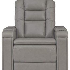 Signature Design by Ashley Boerna Leather Power Recliner with Adjustable Headrest, Bluetooth Speakers & Wireless Charger, Gray 41D x 37W x 44H in