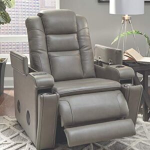 Signature Design by Ashley Boerna Leather Power Recliner with Adjustable Headrest, Bluetooth Speakers & Wireless Charger, Gray 41D x 37W x 44H in