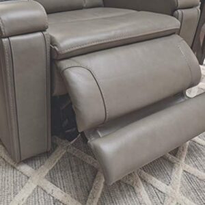 Signature Design by Ashley Boerna Leather Power Recliner with Adjustable Headrest, Bluetooth Speakers & Wireless Charger, Gray 41D x 37W x 44H in