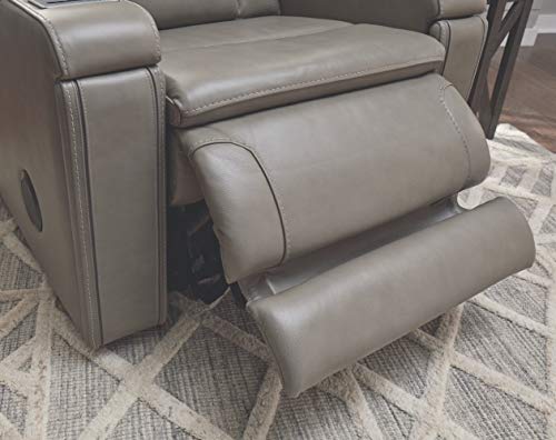 Signature Design by Ashley Boerna Leather Power Recliner with Adjustable Headrest, Bluetooth Speakers & Wireless Charger, Gray 41D x 37W x 44H in