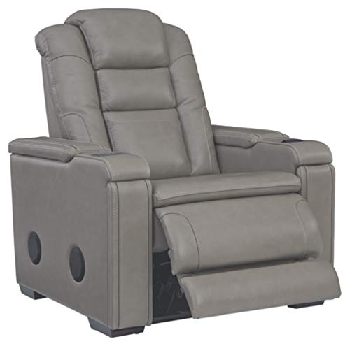 Signature Design by Ashley Boerna Leather Power Recliner with Adjustable Headrest, Bluetooth Speakers & Wireless Charger, Gray 41D x 37W x 44H in